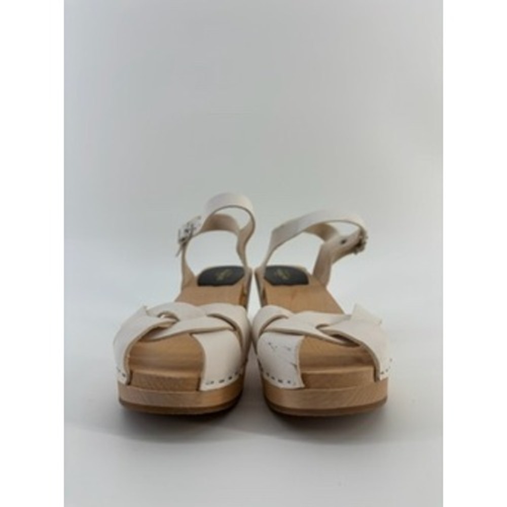 Swedish Hasbeens Braided Sky High White Leather Wood Clog Sandals Womens 39 - Picture 2 of 7